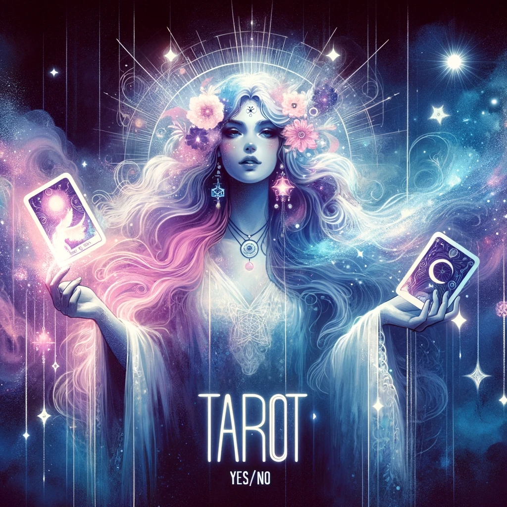 Tarot woman in mystical atmosphere with the text Tarot Yes/No